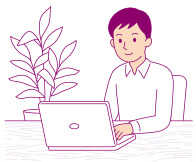 イメージ：パソコンで作業する男性のイラスト