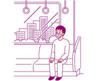 イメージ：電車の中で座るマスクを付けた男性のイラスト
