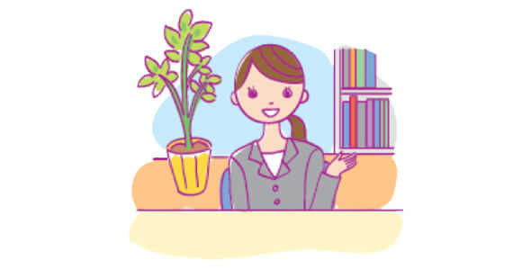 イメージ：受付で案内をする女性のイラスト