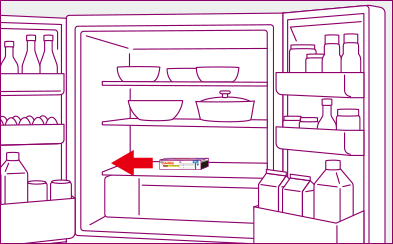 注射する約20分前に冷蔵庫から取り出し、箱のまま室温に戻します。（シリンジは使用する直前に箱から出してください）