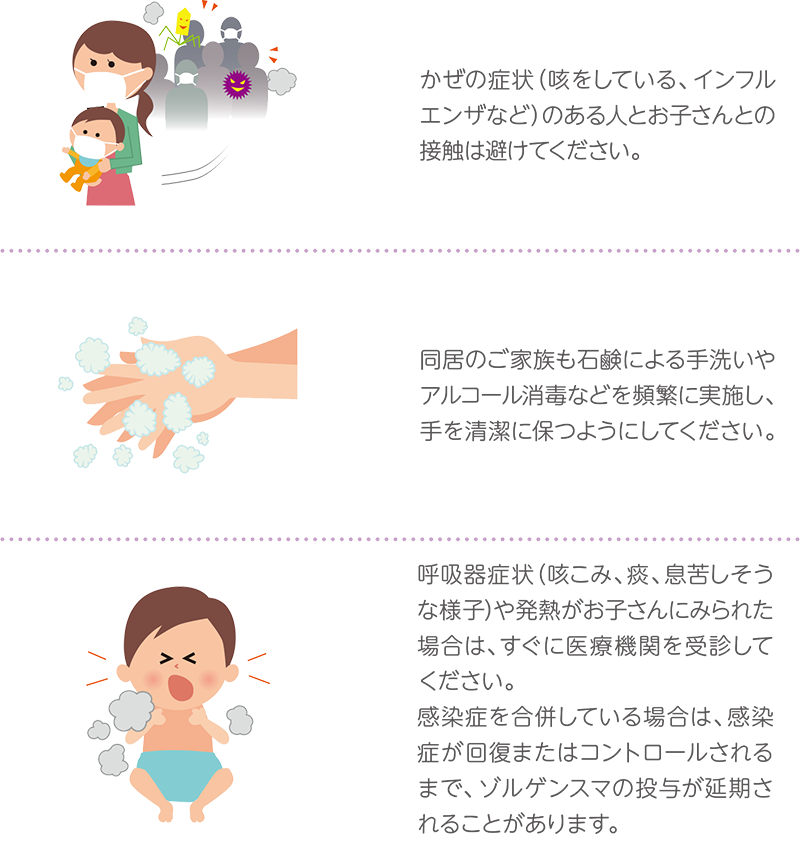 ゾルゲンスマ投与前の呼吸管理や感染症予防について