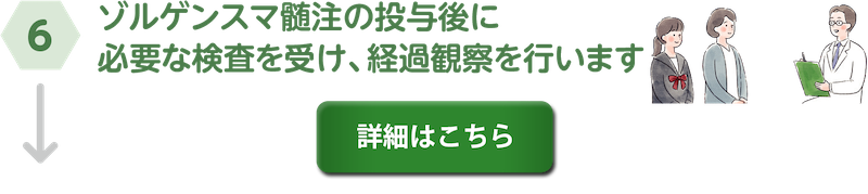 ⑥ゾルゲンスマ髄注の投与後に必要な検査を受け、経過観察を行います。詳細はこちら