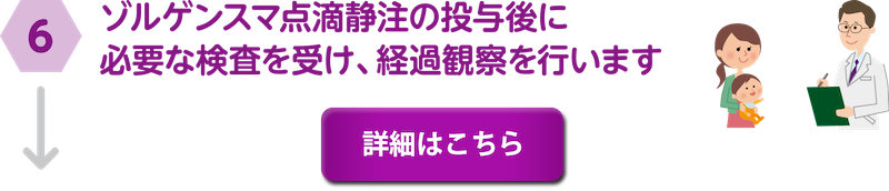 ⑥ゾルゲンスマ点滴静注の投与後に必要な検査を受け、経過観察を行います。詳細はこちら