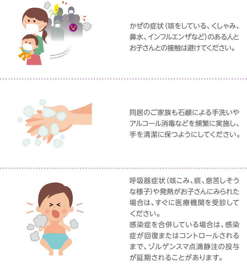 ゾルゲンスマ点滴静注投与前の呼吸管理や感染症予防について