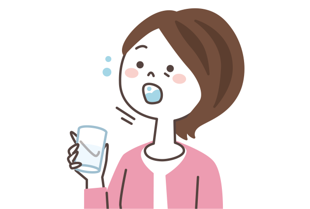 イメージ：口の中に残った薬を洗い流すために必ずうがいをする