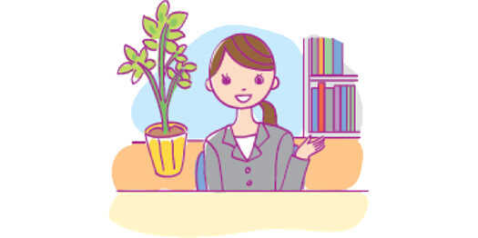 イメージ：受付で案内をする女性のイラスト