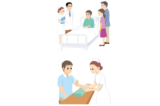患者と医療従事者のイラスト
