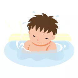 イメージ：ぬるめのお風呂（ふろ）につかる男の子のイラスト