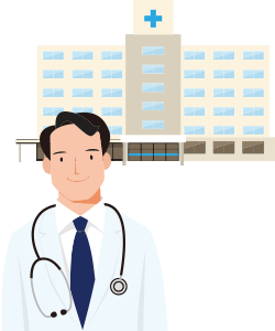 イメージ：病院と男性医師のイラスト