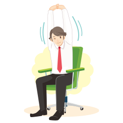 イメージ:椅子に座ったまま背伸びをする男性のイラスト