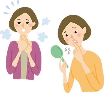 イメージ:呼吸困難の女性、くちびるや口に違和感のある女性のイラスト