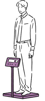 イメージ：体重計測をする男性のイラスト