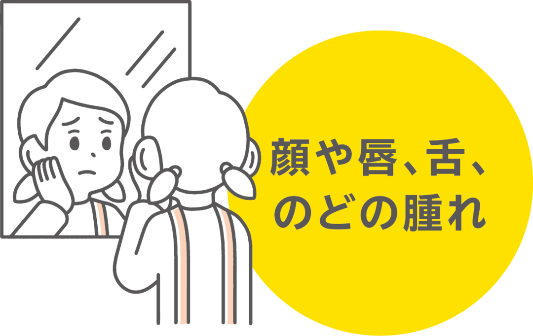 顔や唇、舌、のどの腫れ