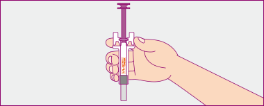 シリンジと薬液を確認します。
